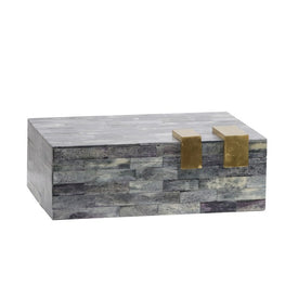 9" Bone Rectangular Box - Dark Gray/Gold