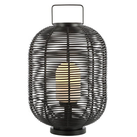 Kandella Woven Resin Wicker Outdoor Table Lantern-Style Lamp - Black