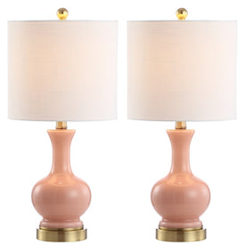 Cox Table Lamps Set of 2 - Light Coral and Brass Gold
