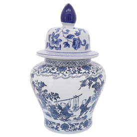 15" Ceramic Blossoms Temple Jar - Blue