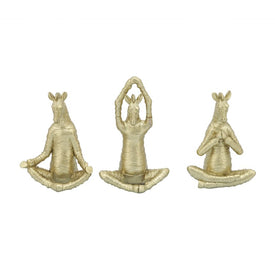 8" Polyresin Hear/Speak/See No Evil Yoga Zebras Set of 3 - Gold