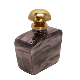 16" Glass Decanter with Gold Metal Knob - Black