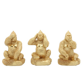 Polyresin Hear No/See No/Speak No Gorillas Set of 3 - Gold