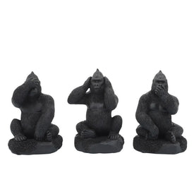 Polyresin Hear No/See No/Speak No Gorillas Set of 3 - Black