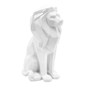 Polyresin Sitting Lion Figurine - White