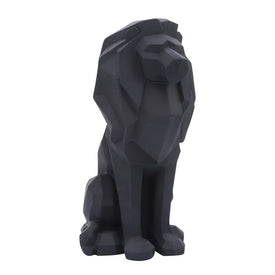 Polyresin Sitting Lion Figurine - Black