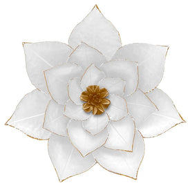 19" Metal Lotus Flower Wall Decor - White/Gold