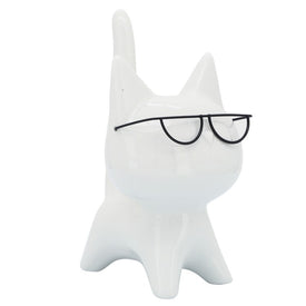 8" Porcelain Kitty with Glasses - White