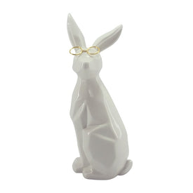 11" Ceramic Sideview Bunny with Glasses - White/Gold