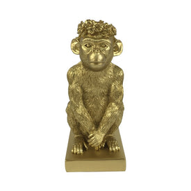 14" Polyresin Monkey Figurine with Flower Crown - Gold