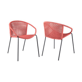 Snack Indoor Outdoor Stackable Steel Dining Chair with Brick Red Rope Set of 2
