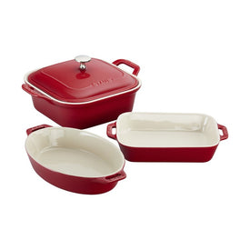 Four-Piece Stoneware Mixed Baking Dish Set - Cherry