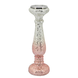 15" Crackled Glass Candlestick Candle Holder - Blush