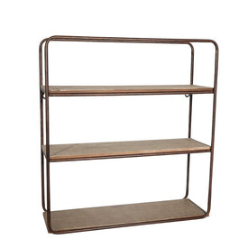 Three-Tier Metal and Wood Wall Shelf - Bronze/Brown