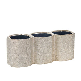 Ceramic Three-Cup Pencil Holder - Champagne