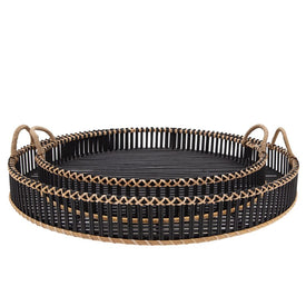 24"/30" Round Bamboo Trays Set of 2 - Black