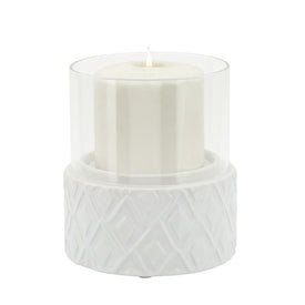 5" Diamond Pattern Ceramic/Glass Pillar Candle Holder - White