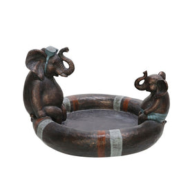 Polyresin Dad & Son Elephant Bird Bath - Copper