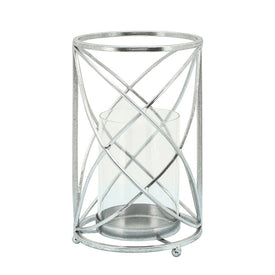 10" Metal Hurricane Candle Holder - Silver