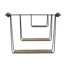 39" x 29" Three-Tier Metal and Wood Hanging Wall Shelf - Black/Brown