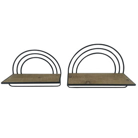 Wood/Metal Rainbow Style Shelves Set of 2- Black/Brown