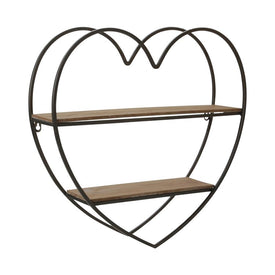 Two-Tier Metal and Wood Heart Wall Shelf- Black/Natural