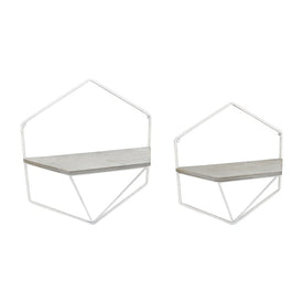 Hexagon Wall Shelves Set of 2 - White/Gray
