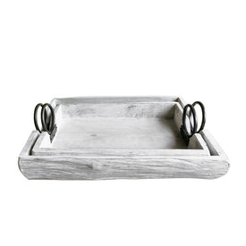 Rectangular Wood Trays Set of 2 - White Wash