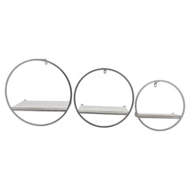 Round Metal and Wood Wall Shelves Set of 3 - White/Silver