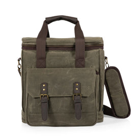Weekender Six-Bottle Insulated Wine Bag - Khaki Green with Brown Accents
