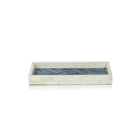 Mahar Rectangular Bone Tray with Blue Inlay