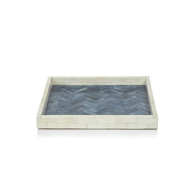 Mahar Square Bone Tray with Blue Inlay