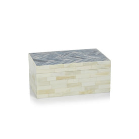 Mahar Bone Box with Blue Herringbone Pattern Lid