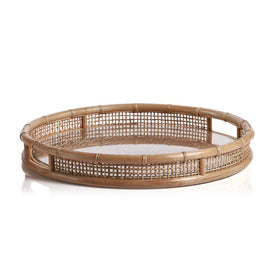 Larissa Round Rattan Serving Tray with Glass Insert