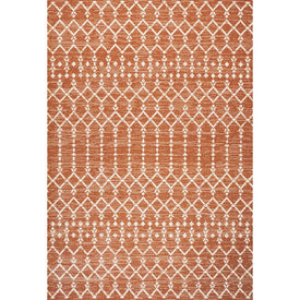Ourika Moroccan Geometric Textured Weave 120" L x 93" W Indoor/Outdoor Area Rug - Orange/Cream