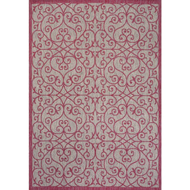 Madrid Vintage Filigree Textured Weave 91" L x 63" W Indoor/Outdoor Area Rug - Light Gray/Fuchsia