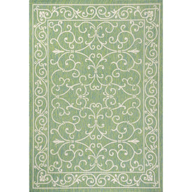 Charleston Vintage Filigree Textured Weave 120" L x 93" W Indoor/Outdoor Area Rug - Green/Ivory