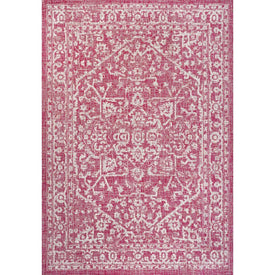 Malta Bohemian Medallion Textured Weave 72" L x 47" W Indoor/Outdoor Area Rug - Fuchsia/Light Gray
