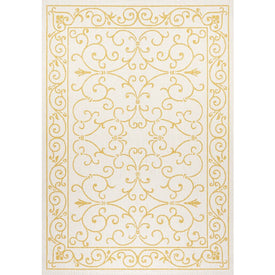Charleston Vintage Filigree Textured Weave 91" L x 63" W Indoor/Outdoor Area Rug - Cream/Yellow