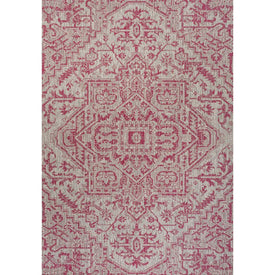 Estrella Bohemian Medallion Textured Weave 60" L x 37" W Indoor/Outdoor Area Rug - Light Gray/Fuchsia