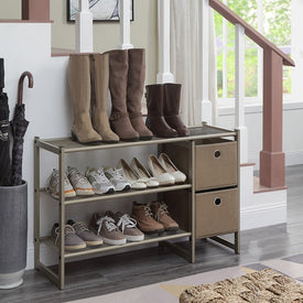 Classic Stackable Three-Tier Heavy-Duty Storage Rack with Two Bins