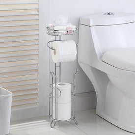 Heavyweight Freestanding Toilet Paper Holder with Reserve Storage and Shelf - Chrome