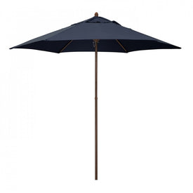 9' Wood-Grained Steel Market Patio Umbrella with Push Lift - Navy Blue