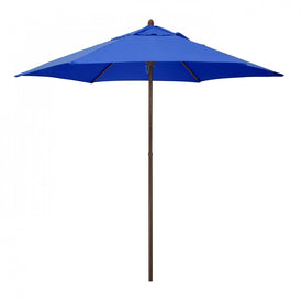 9' Wood-Grained Steel Market Patio Umbrella with Push Lift - Pacific Blue