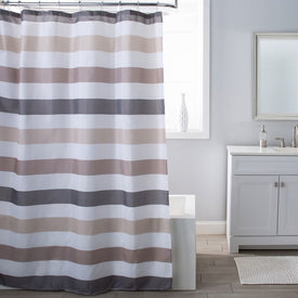 Cabana White/Gray/Taupe Shower Curtain/Eva Shower Curtain Liner/Annex Chrome Shower Hooks Set