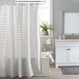 Camden Stripe Pucker Gray Shower Curtain/Eva Shower Curtain Liner/Annex Chrome Shower Hooks Set