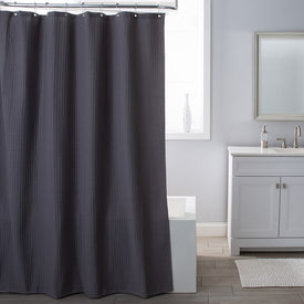 Belgian Waffle Gray Shower Curtain/Eva Shower Curtain Liner/Annex Chrome Shower Hooks Set
