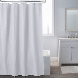Belgian Waffle White Shower Curtain/Eva Shower Curtain Liner/Annex Chrome Shower Hooks Set