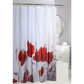Poppy Fields Red/Taupe Shower Curtain/Eva Shower Curtain Liner/Annex Chrome Shower Hooks Set