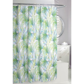 Palm Tree Green/White Shower Curtain/Eva Shower Curtain Liner/Annex Chrome Shower Hooks Set